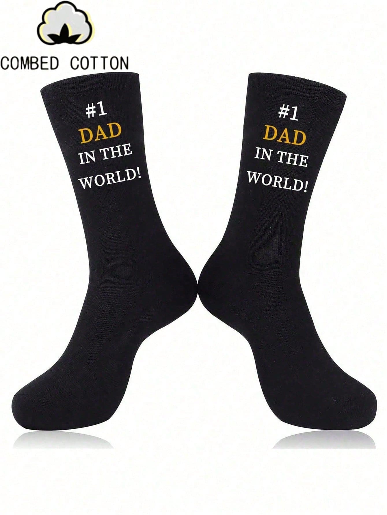 1 双“#1 Dad”字母印花中筒袜 - 彩色 - 查看 1