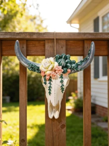 Resin Bull Skull Wall Hanging Decoration, Succulent Plant And Flower Bull Skull Wall Decoration, 3D Animal Sculpture Ornament, Handicraft, Home Decoration, Nordic Style Art Piece, Festive Decoration, Wishing You A Happy Eid! - A - View 6