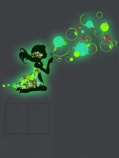 1pc Glow-In-The-Dark Girl Switch Sticker, Suitable For Bedroom, Living Room, Dormitory, Decorative Wall Sticker, Removable Matte Self-Adhesive Wall Decal, Suitable For Living Room, Bedroom, Children's Room, Home Decor Sticker, Wall Sticker, Vinyl Sticker, Spring Decor, Add Vitality To Your Home, Rama Decorative Sticker Gift, Birthday And Graduation Gift