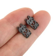 一对可爱卡通猫耳钉，不锈钢材质，简约宠物猫饰品，可作为礼物赠送 - GED924 - 查看 2