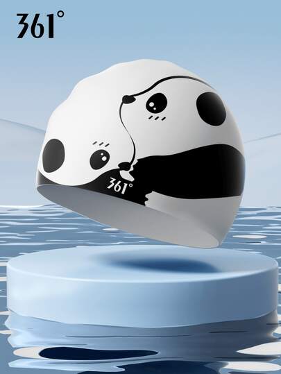 361degree 361°泳帽，可爱熊猫造型，内里防滑颗粒，有效防摔，硅胶材质，防水，时尚又可爱