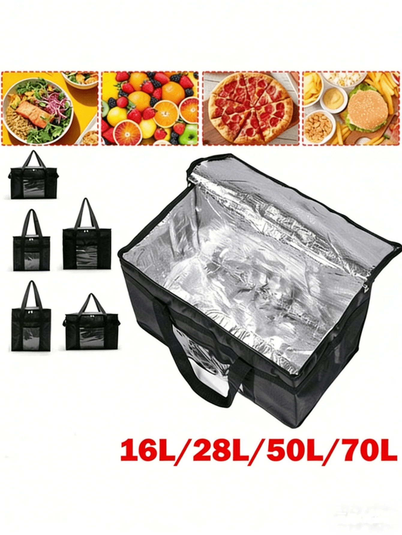 Large Insulated Cooler Bag, Beverage Storage Bag, Lunch Box, Zipper Foil Food Basket, Picnic - Multicolor - View 1