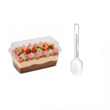 Bộ 25/50/100 chiếc/gói, cốc nhựa đựng tráng miệng 150ml (5oz) kèm thìa và nắp, bát tráng miệng hình chữ nhật bằng nhựa có thể tái sử dụng, đĩa nhỏ, khuôn bánh, thích hợp cho các món tráng miệng, bánh pudding, mousse, dã ngoại, tiệc tùng. - Trong sáng - Xem 17