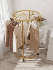 1pc Thickened Rotary Clothes Hanger Rack, Floor-Standing Drying Rack With Wheels, Easy Clothes Storage And Display, Suitable For Home And Retail Spaces, Available In Gold, Black, White, Multi-Functional Metal And PP Rack With Wheels - Ideal For Rooms, Living Rooms, Balconies, Offices - Multicolor - View 4