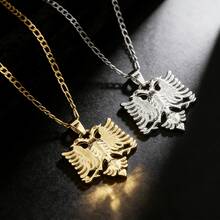 dollrinboy 1件14K镀金阿尔巴尼亚鹰吊坠项链，男女通用，3毫米不锈钢扁平费加罗链，18/22英寸 - 鷹 - 查看 3