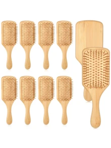 10 Pcs Bamboo Hair Brushes Bulk, Anti-Static Detangling Paddle Brush For Women & Men, Wooden Brush For Smooth & Tangle-Free Hair - 方形 - 查看 7