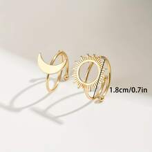 2pcs/Set Fashionable, Elegant, Cute & Minimalist Sun & Moon Design Open Ring Set, Suitable For Women's Daily Wear And Gift - Multicolor - View 7