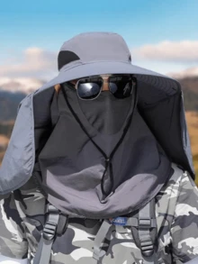 1pc Men's Summer Sun Hat, Outdoor Fishing UV Protection Face Mask Hat, 5 Wearing Styles - Bucket Hat - View 2