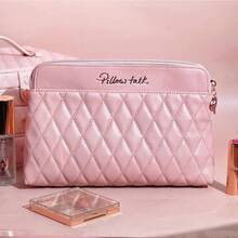 Charlotte Tilbury Quilted Cosmetic Bag, Velvet Texture Makeup Pouch With Gold Zipper Pull - Elevate Your Luxury Experience - Pink - View 3