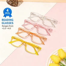 (4-Pack Mixed Styles)  Ultra-Lightweight Women's Reading Glasses Features Stylish, Colored Frames And Clear Lenses. Its Fashionable Design And Clear Vision (Prescription +1.0 To +4.0) Meet The Needs Of Different Degrees Of Presbyopia, Adding A Touch Of Color To Autumn And Winter Outfits. It Helps People With Presbyopia Read Clearly And See Objects Up Close. The Multiple-Pair Design Makes It Convenient For Use In Various Settings Such As Home And Office.US Stock - 彩色 - 查看 2