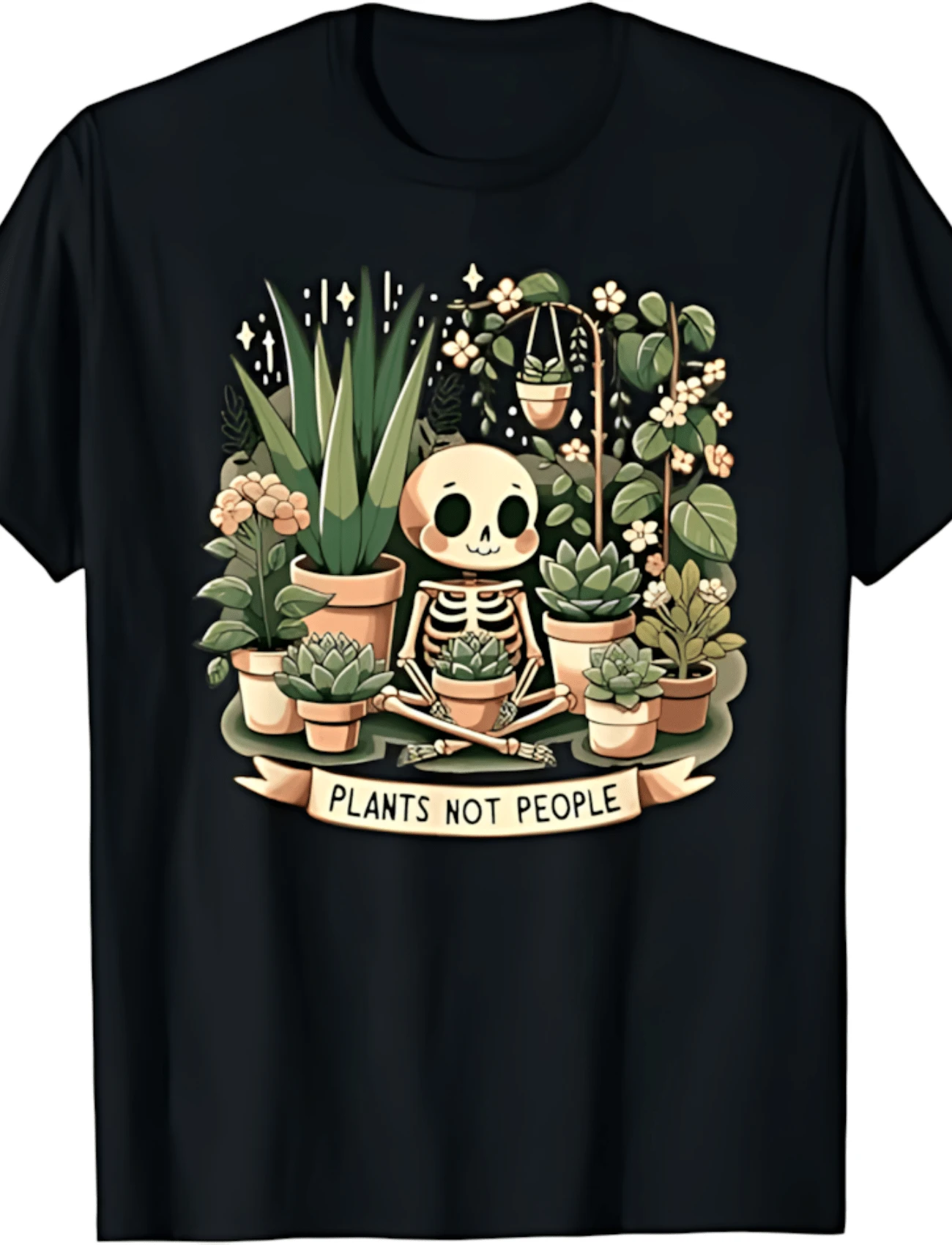Plant Lover Skeleton Design - Plants Not People T-Shirt - 黑色 - 查看 1