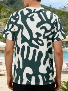 男士不对称印花短袖T恤，宽松透气，适合海滩度假和休闲通勤，夏季 - 綠色 - 查看 5