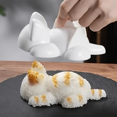 1 pieza Molde de plástico con diseño de gato en 3D para hacer sushi, puré de patatas, bolas de arroz, comida para bebés, adecuado para uso doméstico, cocina, horneado, preparación de comidas, presentación en restaurantes, DIY de bento, picnics, decoración de mesa festiva, fácil de limpiar, herramienta práctica de cocina para realzar la diversión de la comida y crear platos adorables