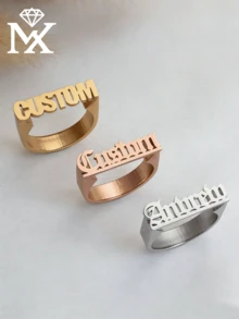 Customized Name Ring, Personalized Fashion Jewelry Gift. Minimalist Style Custom Design, Suitable For Birthday Gift, Party Gift, Christmas Gift, Bridesmaid Gift, Or Special Occasions Like Anniversary, Valentine's Day, Father's Day, Mother's Day, Graduation Season And Christmas. - Rose Gold - View 9