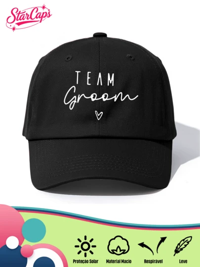 1 Pc Unisex Classic Solid Baseball Cap - Stylish "TEAM Groom" Calligraphy Embroidery With Heart Detail - Available In Multiple Vibrant Colors - Breathable Adjustable Low Profile Cap For Bachelor Party, Wedding Events & Groom Gift