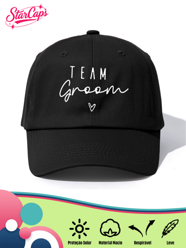 1 Pc Unisex Classic Solid Baseball Cap - Stylish "TEAM Groom" Calligraphy Embroidery With Heart Detail - Available In Multiple Vibrant Colors - Breathable Adjustable Low Profile Cap For Bachelor Party, Wedding Events & Groom Gift