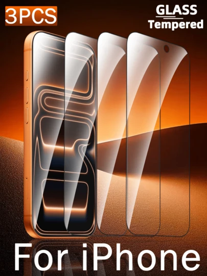 3 piezas Protector de pantalla de vidrio templado de 9H de cobertura completa con marco negro compatible con iPhone 17 16 15 14 13 12 11 Pro Max 17e 16e XR XS Max Se2 Se3 8 7 6 Plus - Alta definición, antiarañazos, antihuellas, sin burbujas