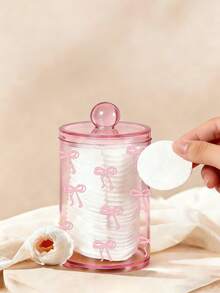 Cute Bow Print Makeup Pad Storage Box, Cotton Swab And Dental Floss Storage Jar, Acrylic Transparent Makeup Pad Canister, Cosmetic Storage Box, Suitable For Home, Office, Desk - MultiWarna - View 1