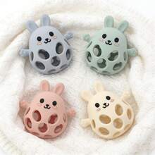 1pc Baby Hollow Rabbit Teether, Silicone Grab Ball Toy, Easy To Grip, Great Gift For Easter, Thanksgiving, Christmas - Multicolor - View 7
