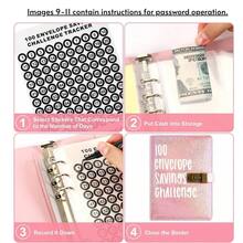 100pcs Envelope Money Saving Challenge Binder, Includes 100 Cash Envelopes For Savings Challenge, Lockable Savings Challenge Handbook, Easy And Fun Way To Save $5,050, Storage Organizer, Storage Box, Money Box, Desk Accessories, Suitable For Valentine's Day Gift, Easter, Back To School, Room Decor, Easter Gifts, Birthday, Travel Essentials, Graduation, Home Accessories, Party Supplies, Mother's Day Gift, Easter Basket - Multicolor - View 6