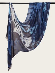 1件装女士轻薄柔软印花头巾双针包边优雅扎染穆斯林头巾 - 彩色 - 查看 15