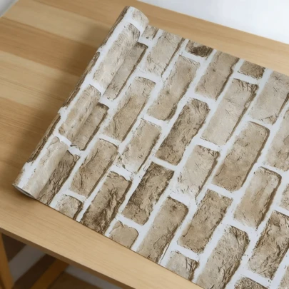 1 Roll Yellow Brick Vinyl Peel And Stick Wallpaper - Easy To Apply And Remove, Waterproof, Suitable For Walls And Furniture, Perfect For Home Decor Upgrade, Wallpaper Roll, Room Decoration, Home Renovation