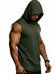 5-Pack, Men's Hooded Sports Vests, Men's Summer Sports Vests, Men's Summer Sports Hoodies, Sleeveless Hoodies, Suitable For Gym Workouts, Ball Sports, Outdoor Leisure, Hiking, Polyester Mesh, Breathable And Sweat-Proof, Men's Cool Vests, Multiple Colors Available, High Quality. - 軍綠色 - 查看 2