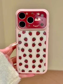 Stylish Strawberry Fruit Glossy Phone Case Compatible With IPhone 17ProMax 17Pro 17 16 15 Pro Max Cases Shockproof Back Cover - Pink - View 2