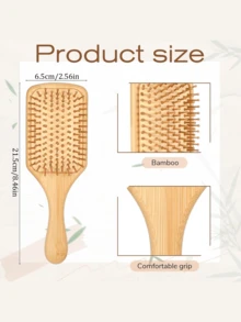 10 Pcs Bamboo Hair Brushes Bulk, Anti-Static Detangling Paddle Brush For Women & Men, Wooden Brush For Smooth & Tangle-Free Hair - 方形 - 查看 2