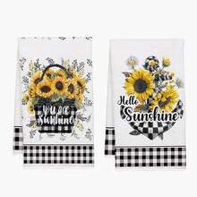 2pcs Summer Sunflower Pattern Kitchen Towels, Soft Polyester Material Dish Cloths, Suitable For Kitchen Decor, Cleaning, Holiday Party Decoration, Kitchen & Bathroom Essentials, Home Decor, Housewarming Gift - Multicolor - View 11