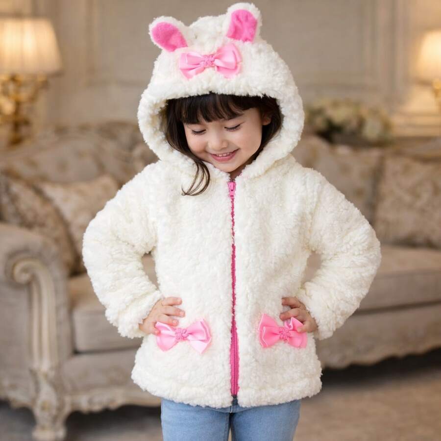 Teddy Bear Jacket For Girls, Hooded, Zippered, Lined, Warm, Children's Jacket - 離開 - 查看 1