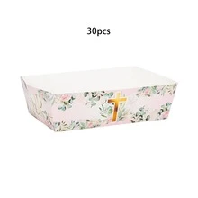 10个/20个/30个装帆船造型薯片盒，饰有植物和十字架图案，适用于洗礼庆典、婴儿派对、宗教活动、纸质食品托盘，一次性男女通用 - 多色 - 查看 7