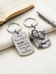 Personalized Photo Keychain, Stainless Steel Material, Customizable Message, Birthday Or Mother's Day Gift For Mom, Grandma, Aunt, Precious Keepsake To Express Love - Section 4 - View 3