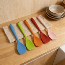 Bộ 2/4/6 chiếc thìa silicon chịu nhiệt màu xanh dương/đỏ/hồng/cam/xanh lá cây, loại lớn, chống dính, chắc chắn với cạnh cạo tích hợp – Dụng cụ nhà bếp dùng để nướng, trộn, lật. - 4 cái - Xem 10