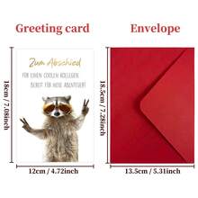 Tarjeta de felicitación con sobre con diseño de mapache, tarjeta de despedida, tarjeta de felicitación para jubilación, cambio de trabajo, hombre, mujer, colega, amigos - A - Ver 6