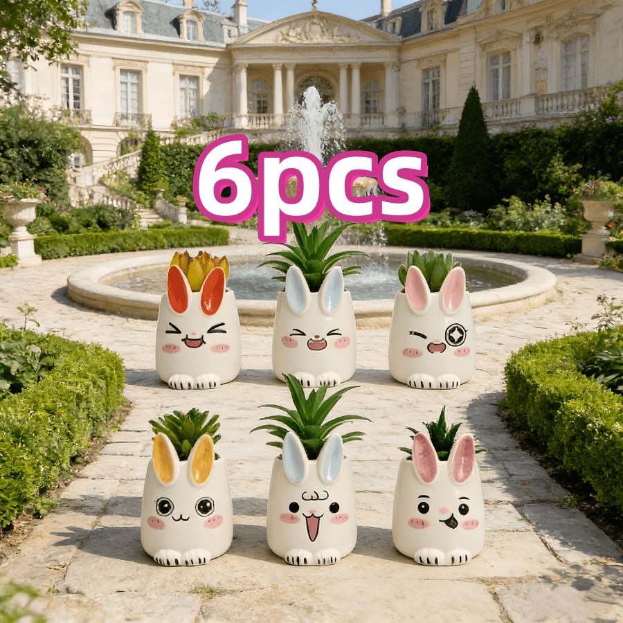 6pcs Simple And Stylish Rabbit Shaped Flower Pots, Potted Plant Containers, Hollow Flower Pots With Drainage - Indoor And Outdoor Decorative Flower Pots, Artistic And Elegant Plant Containers, Suitable For Living Rooms, Bedrooms, Study Rooms, And Balconies, High-Value Outdoor And Garden Decoration Products