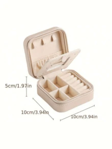 1pc Mini Portable Travel Jewelry Organizer Case With Inner Mirror, Zipper Closure Small Jewellery Storage Box, Divided Compartments Design Ring Earring Bracelet Necklace Holder, Lightweight Desktop & Travel Jewelry Display Box For Women Girls - Multicolor - View 4