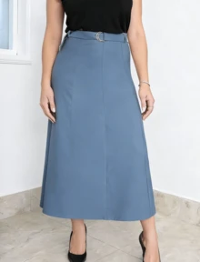 Long Skirt With Tie Belt. Zipper. With Belt. - 霧霾藍 - 查看 1