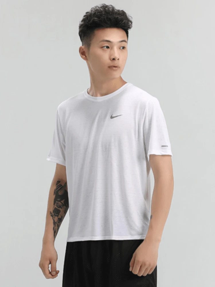 Nike DRI-FIT MILER Training Fitness Crew Neck Pullover Running Short-Sleeve T-Shirt Men's White - White - View 1