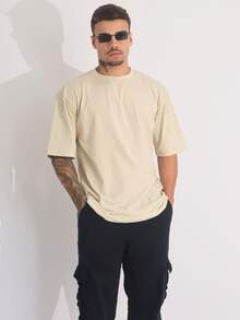 Kit 2 Men's Oversized T-Shirt Streetwear Plain Cotton Basic Collar - 裸色/棕色 - 查看 2