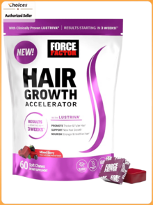 Hair Growth Support Soft Chews With Lustrlva & Biotin | Hair Vitamins For Women & Men | Thicker Fuller Hair Wellness Supplement | Mixed Berry | 60 Soft Chews - Gói 1 - Xem 1