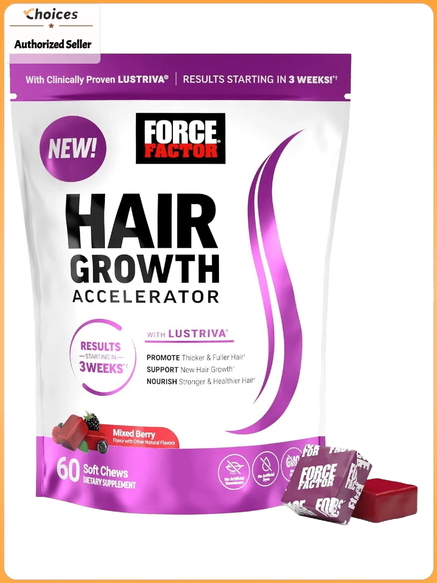 Hair Growth Support Soft Chews With Lustrlva & Biotin | Hair Vitamins For Women & Men | Thicker Fuller Hair Wellness Supplement | Mixed Berry | 60 Soft Chews - Gói 1 - Xem 1