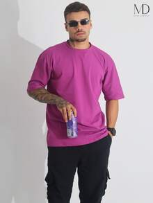Kit 2 Men's Oversized T-Shirt Streetwear Plain Cotton Basic Collar - Bụi tím - Xem 2