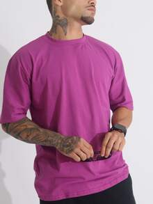 Kit 2 Men's Oversized T-Shirt Streetwear Plain Cotton Basic Collar - Bụi tím - Xem 3