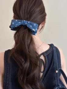 Women's Fashion Denim Blue Bow Hair Clip, Banana Clip For Bun, Ponytail, Versatile Twist Clip - Multicolor - View 6