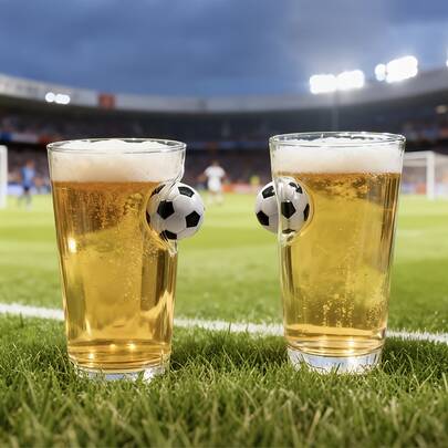 1pc Football Embedded Glass Cup, Transparent Drinking Water/Tea/Milk/Juice Cup For Home Use