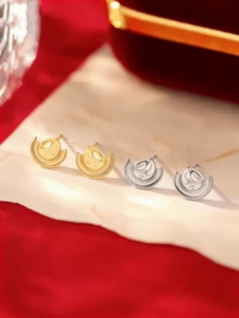 1对极简几何水钻铜合金耳钉（女士款） - 幾何 - 查看 1