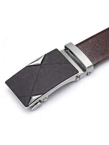 1pc Men's Automatic Buckle Black PU Leather Belt, Fashionable Casual Medium Width Belt For Daily Wear - Brown - View 4