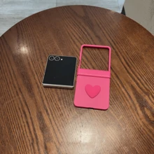 Luxury Minimalist 3D Hot Pink Heart Shape Phone Case Compatible With Samsung Galaxy ZFlip7 Z Flip6 ZFlip 5 Back Cover, Also Fits - Hot Pink - View 10