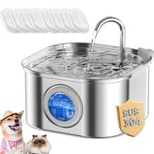 3.2L/108oz Stainless Steel Automatic Cat Water Fountain, Large Capacity With 8pcs Filters, Quiet Operation, Water Filtration, Visible Water Level Window, Suitable For Cats & Dogs, USB Powered, No Battery Required - 3.2L - View 2